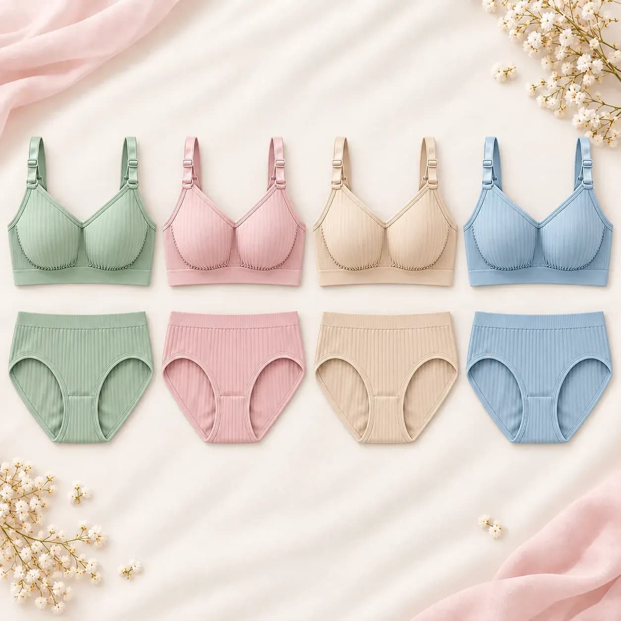 Comfort Ribbed Bra & Panty Set Wire-Free (Pack of 4)