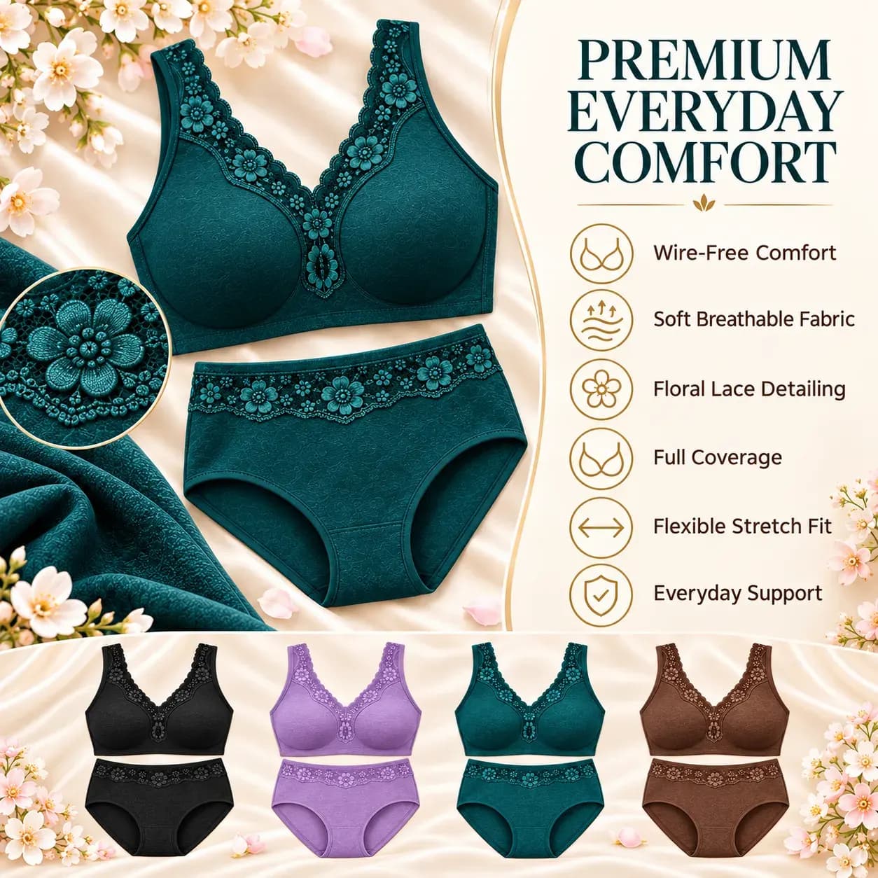 Premium Everyday Comfort Bras &  Panties Set (Pack of 4)