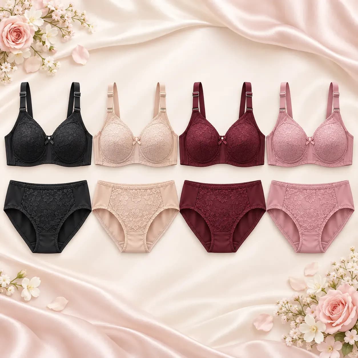 Premium Lace Bra & Panty Set (Pack of 4)