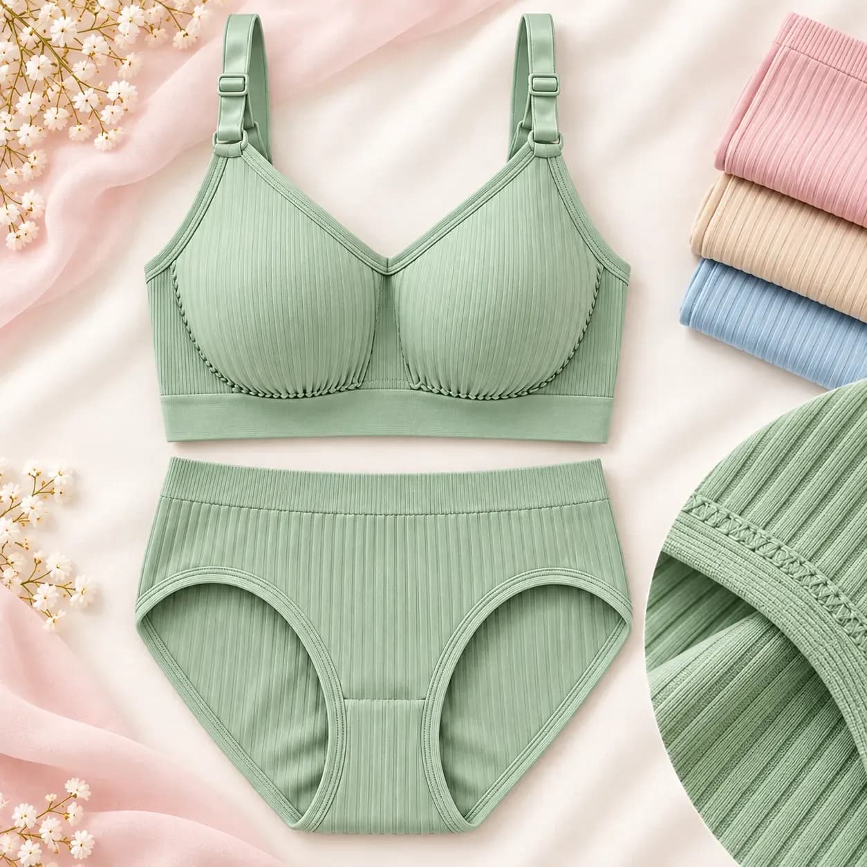 Comfort Ribbed Bra & Panty Set Wire-Free (Pack of 4)