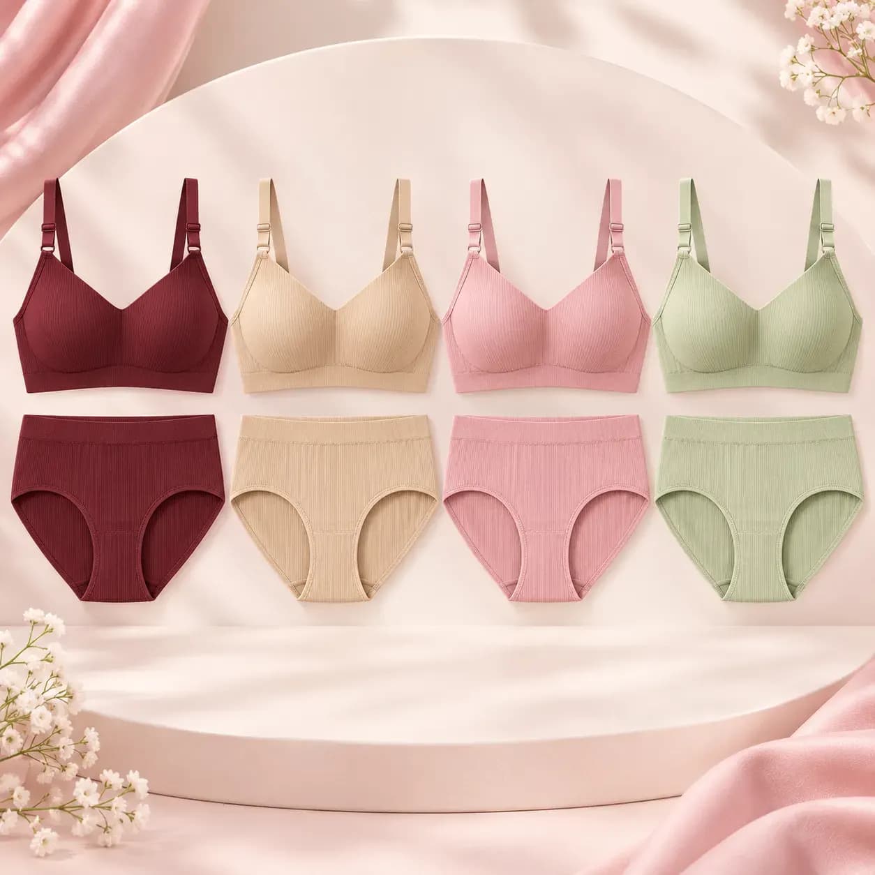 Everyday Ribbed Bra & Panty Set (Pack of 4)