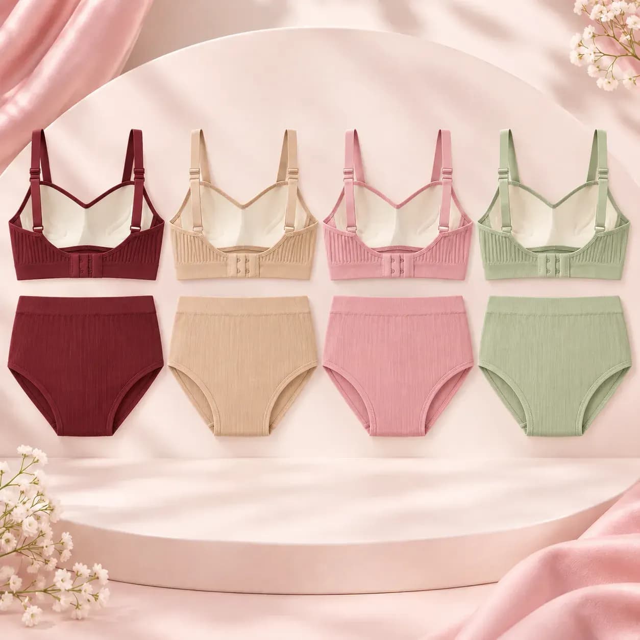 Everyday Ribbed Bra & Panty Set (Pack of 4)
